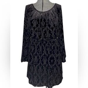 Loft Witchy Black Velvet Flocked Damask Long Sleeve Blouson Dress